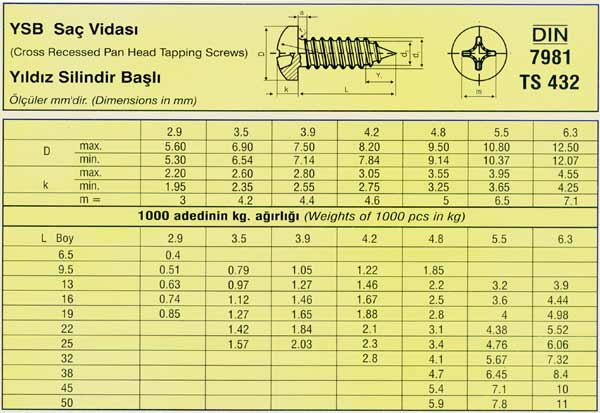 YSB Saç Vidaları
